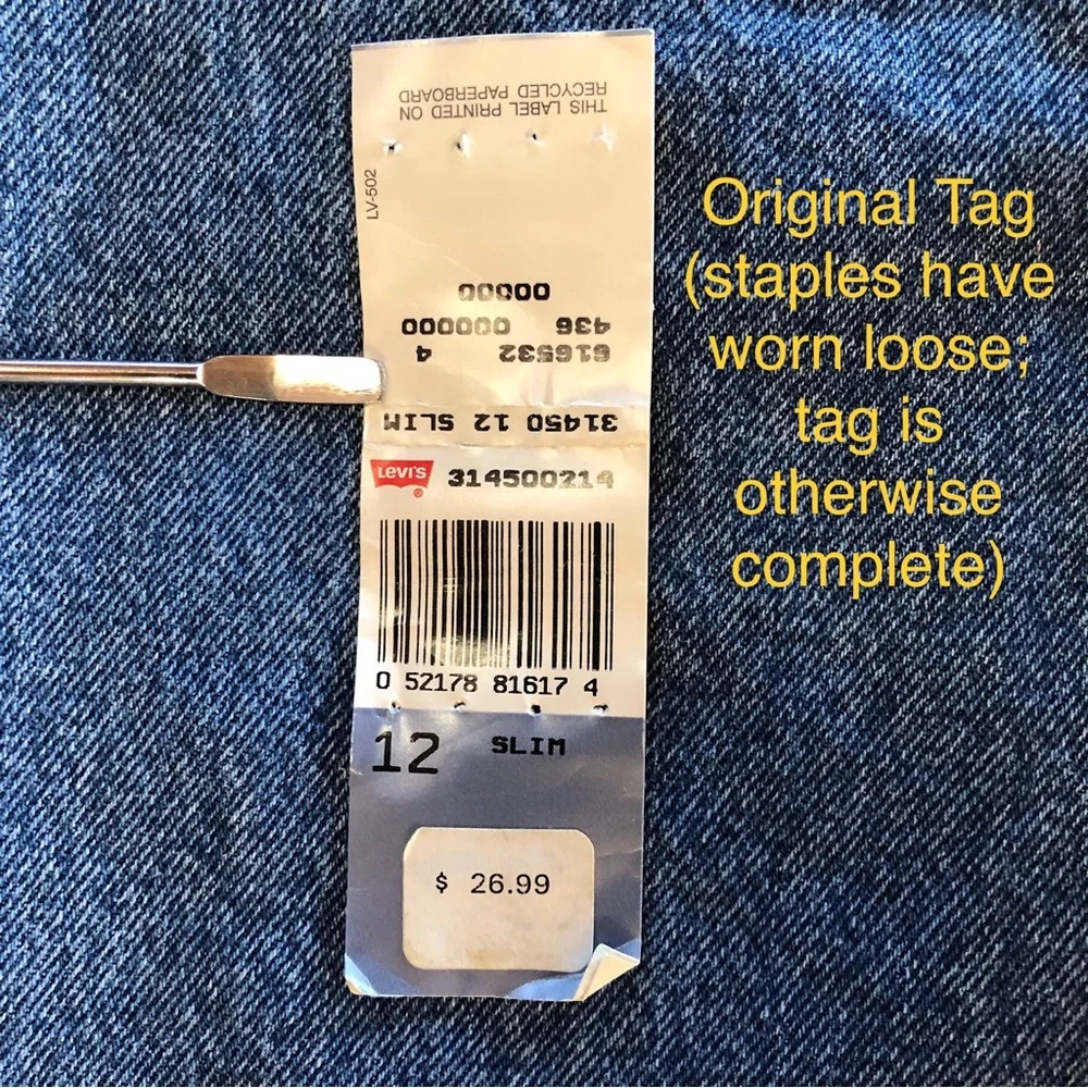 90s Levi’s “White Tab” 550 Slim Relaxed 12 Slim (W22 L27) Vintage NWT